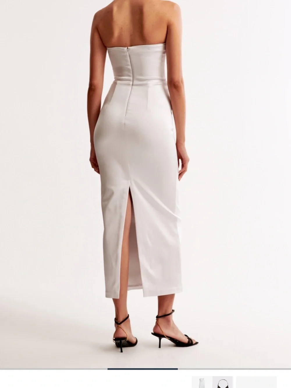Strapless White Satin Midi Dress - Elegant Evening Dress